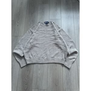 Vintage Polo Ralph Lauren Knit Sweater Large Beige Pony 100% Cotton size XL mens